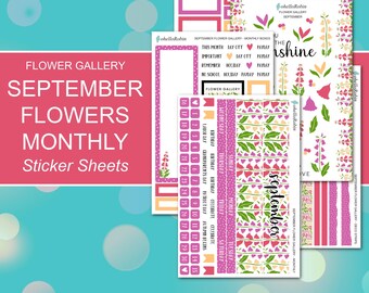 SEPTEMBER FLOWERS MONTHLY Sticker Sheets | Flower Gallery Collection | Planner Stickers | Happy Planner, Journals, Planners, Scrapbook