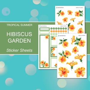 HIBISCUS GARDEN Sticker Sheets | Tropical Summer Collection | Planner Stickers | Happy Planner, Erin Condren, Journals