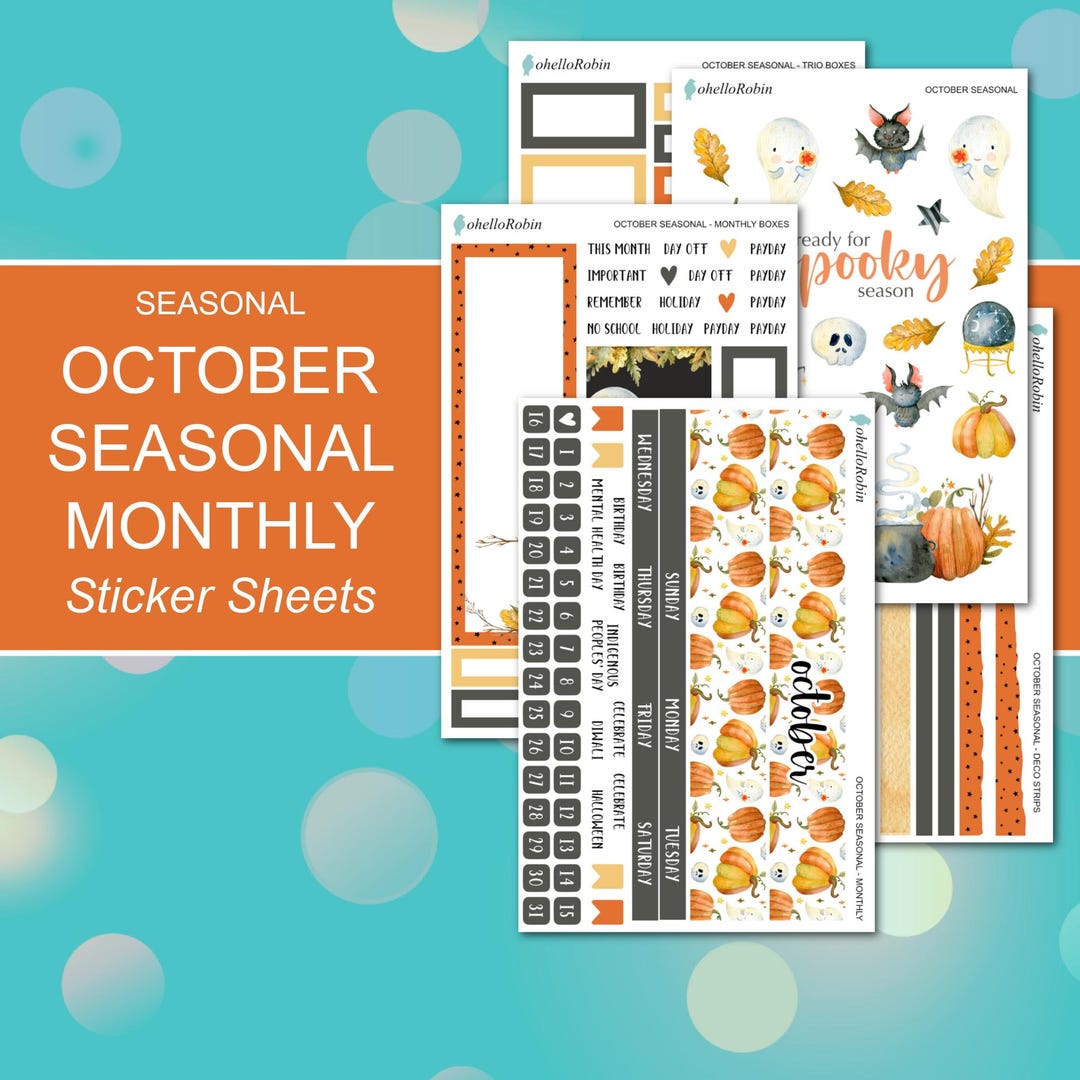 OCTOBER SEASONAL MONTHLY Sticker Sheets | Seasonal Collection | Planner ...