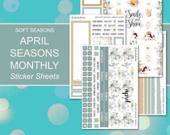 APRIL SEASONS MONTHLY Sticker Sheets | Soft Seasons Collection | Planner Stickers | Happy Planner, Journals, Planners, Scrapbook