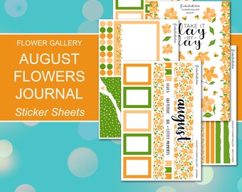 AUGUST FLOWERS JOURNAL Sticker Sheets | Flower Gallery Collection | Planner Stickers | Happy Planner, Journals, Planners, Scrapbook