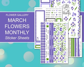 MARCH FLOWERS MONTHLY Sticker Sheets | Flower Gallery Collection | Planner Stickers | Happy Planner, Journals, Planners, Scrapbook