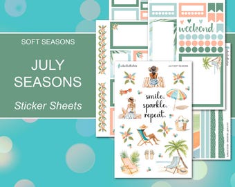 JULY SOFT SEASONS Sticker Sheets | Soft Seasons Collection | Planner Stickers | Happy Planner, Journals, Planners, Scrapbook