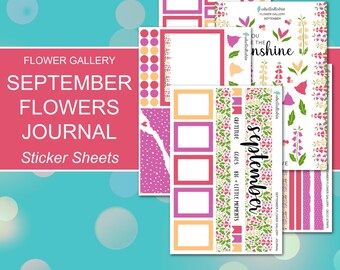 SEPTEMBER FLOWERS JOURNAL Sticker Sheets | Flower Gallery Collection | Planner Stickers | Happy Planner, Journals, Planners, Scrapbook