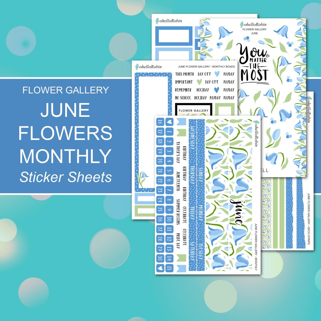 June Sticker Design JUNE FLOWERS MONTHLY Sticker Sheets | Flower Gallery Collection ...