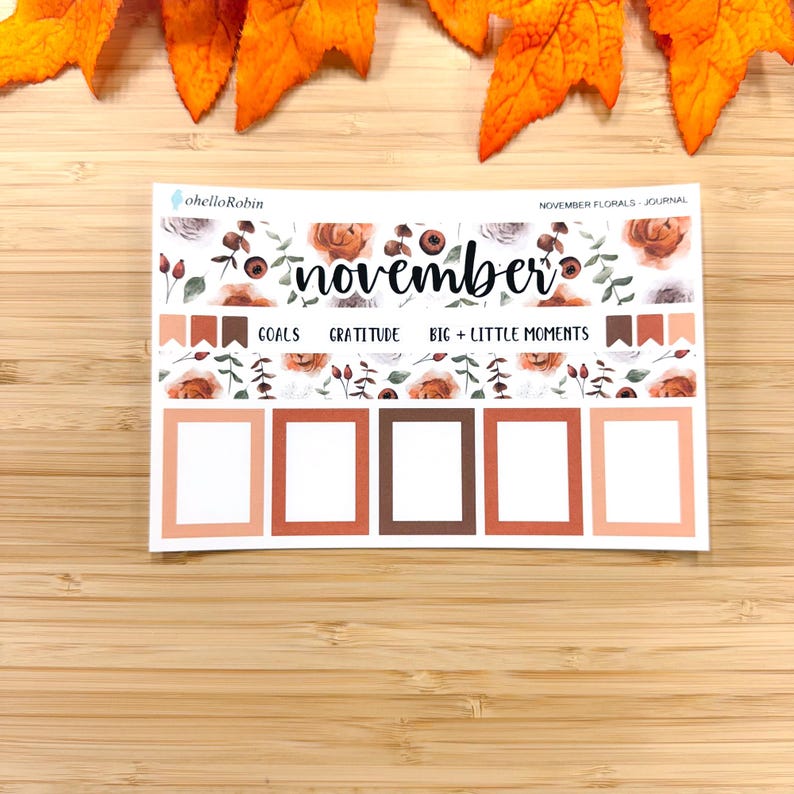November Rectangle NOVEMBER FLORALS JOURNAL Sticker Sheets | Soft Florals Collection ...
