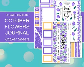 OCTOBER FLOWERS JOURNAL Sticker Sheets | Flower Gallery Collection | Planner Stickers | Happy Planner, Journals, Planners, Scrapbook