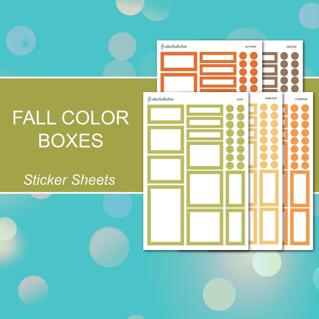 Printable Fall Boxes FALL COLOR BOXES Sticker Sheets | Leaf, Harvest, Pumpkin, Autumn ...