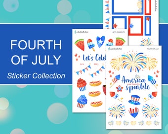FOURTH OF JULY Sticker Sheets | July 4th Collection | Planner Stickers | Happy Planner, Journals, Planners, Scrapbook