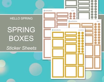 HELLO SPRING BOXES Sticker Sheets | Goldenrod, Kraft, Blush, Sage | Planner Stickers | Happy Planner, Erin Condren, Journals, Scrapbook