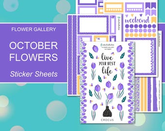 OCTOBER FLOWER GALLERY Sticker Sheets | Flower Gallery Collection | Planner Stickers | Happy Planner, Journals, Planners, Scrapbook