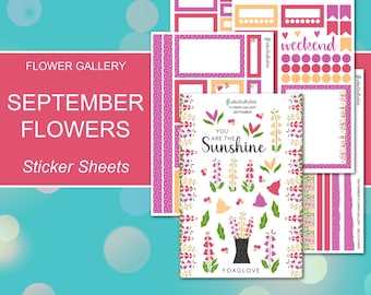 SEPTEMBER FLOWER GALLERY Sticker Sheets | Flower Gallery Collection | Planner Stickers | Happy Planner, Journals, Planners, Scrapbook