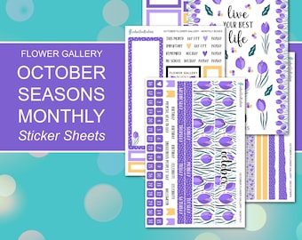 OCTOBER FLOWERS MONTHLY Sticker Sheets | Flower Gallery Collection | Planner Stickers | Happy Planner, Journals, Planners, Scrapbook