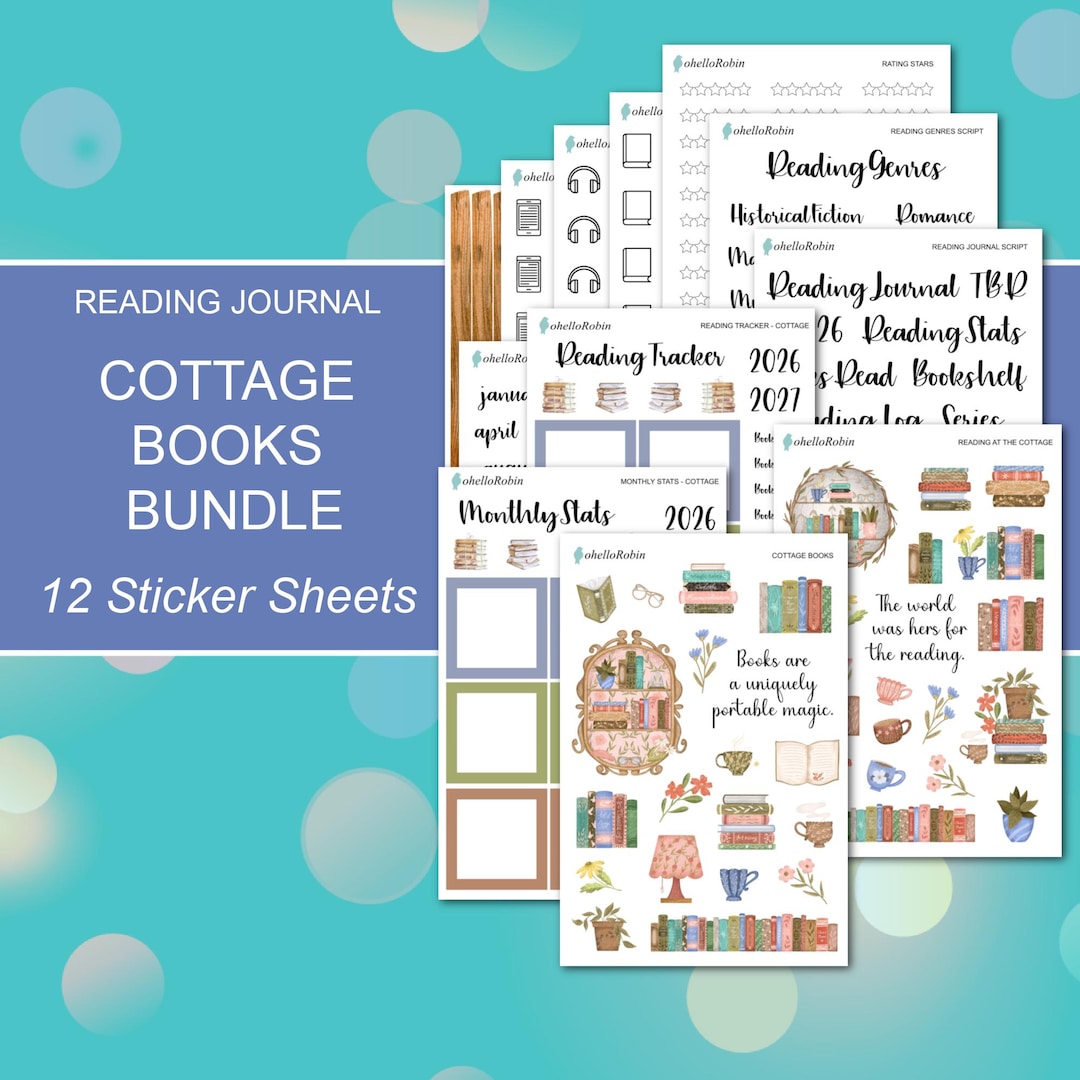 COTTAGE BOOKS BUNDLE Sticker Sheets | Reading Journal Collection ...
