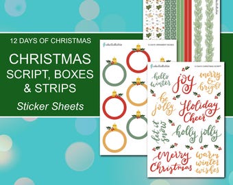 12 DAYS of CHRISTMAS Script, Boxes & Strips Sticker Sheets | Planner Stickers | Happy Planner, Journals, Planners, Scrapbook