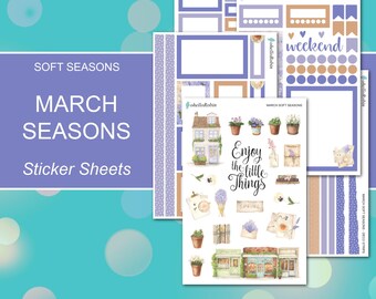 MARCH SOFT SEASONS Sticker Sheets | Soft Seasons Collection | Planner Stickers | Happy Planner, Journals, Planners, Scrapbook