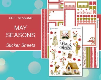 MAY SOFT SEASONS Sticker Sheets | Soft Seasons Collection | Planner Stickers | Happy Planner, Journals, Planners, Scrapbook