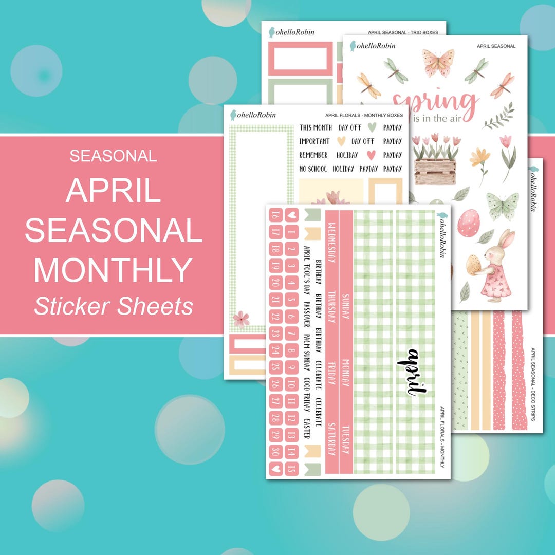 APRIL SEASONAL MONTHLY Sticker Sheets | Seasonal Collection | Planner ...