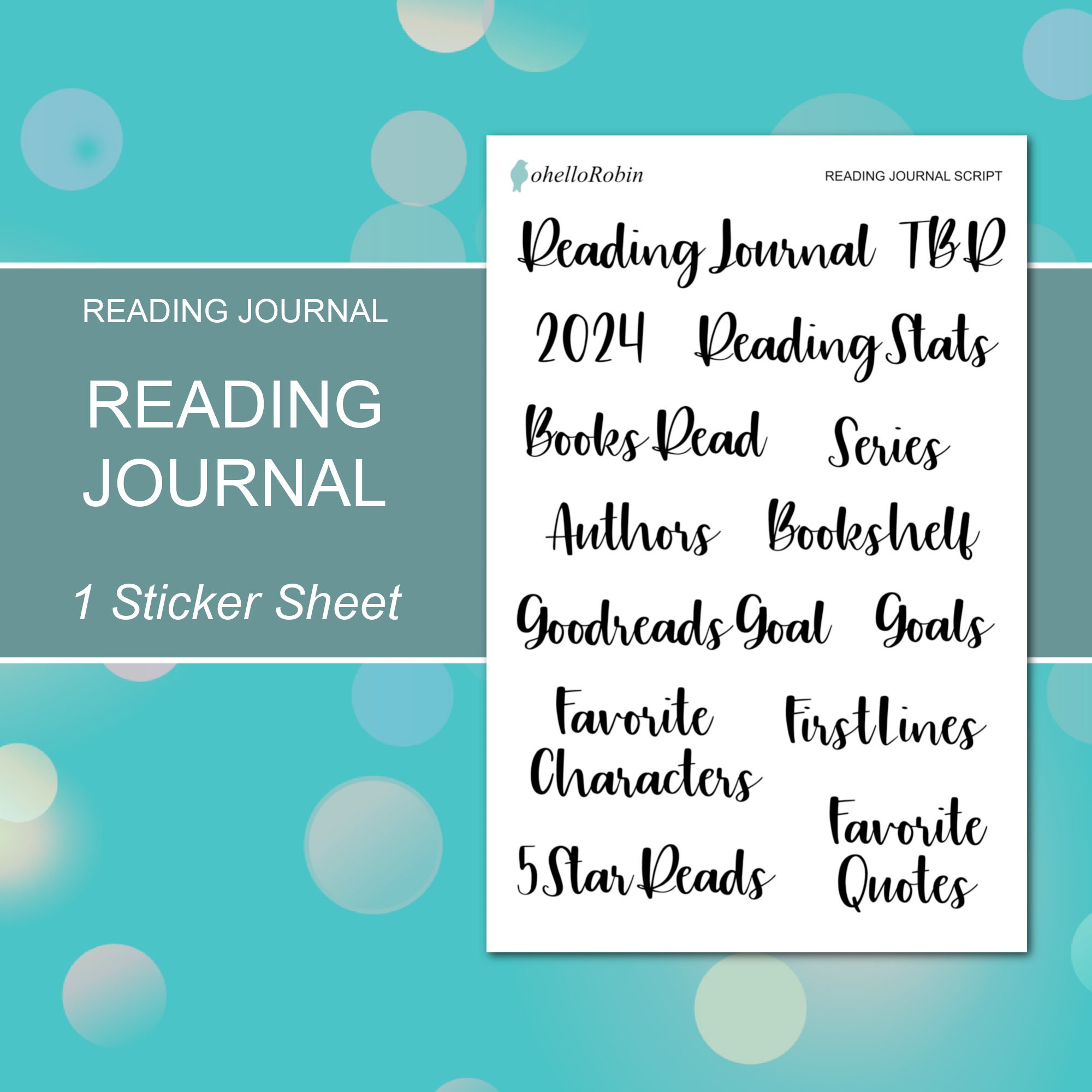 READING JOURNAL Sticker Sheet | Reading Journal Collection | Planner  Stickers | Happy Planner, Erin Condren, Journals, Planners, Scrapbook