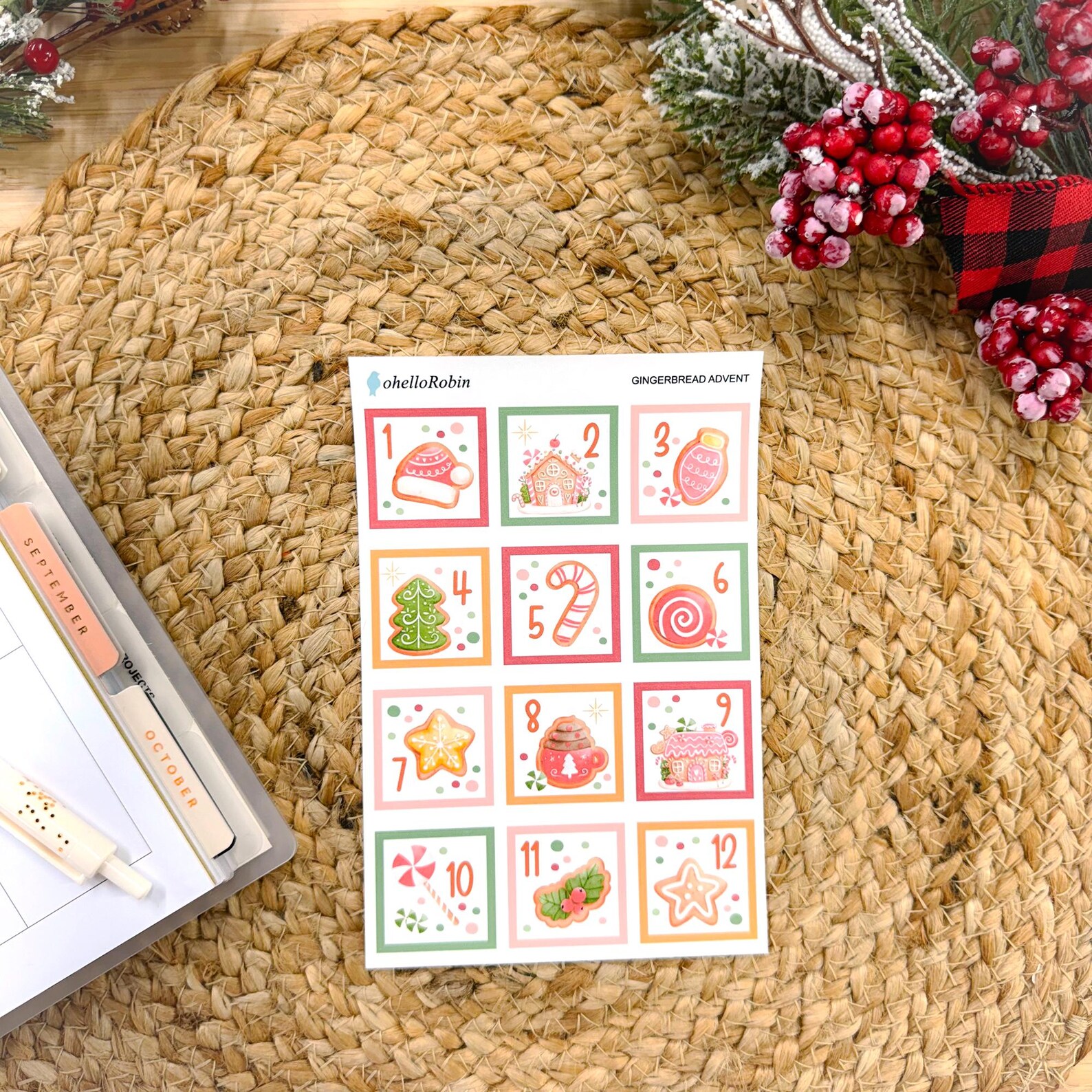 GINGERBREAD ADVENT Sticker Sheets | Gingerbread Christmas Collection ...