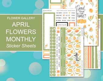 APRIL FLOWERS MONTHLY Sticker Sheets | Flower Gallery Collection | Planner Stickers | Happy Planner, Journals, Planners, Scrapbook