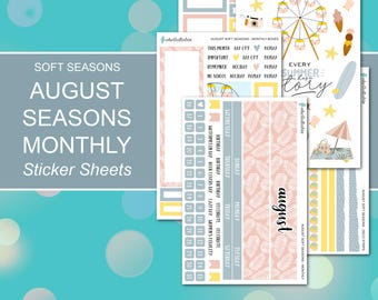 AUGUST SEASONS MONTHLY Sticker Sheets | Soft Seasons Collection | Planner Stickers | Happy Planner, Journals, Planners, Scrapbook