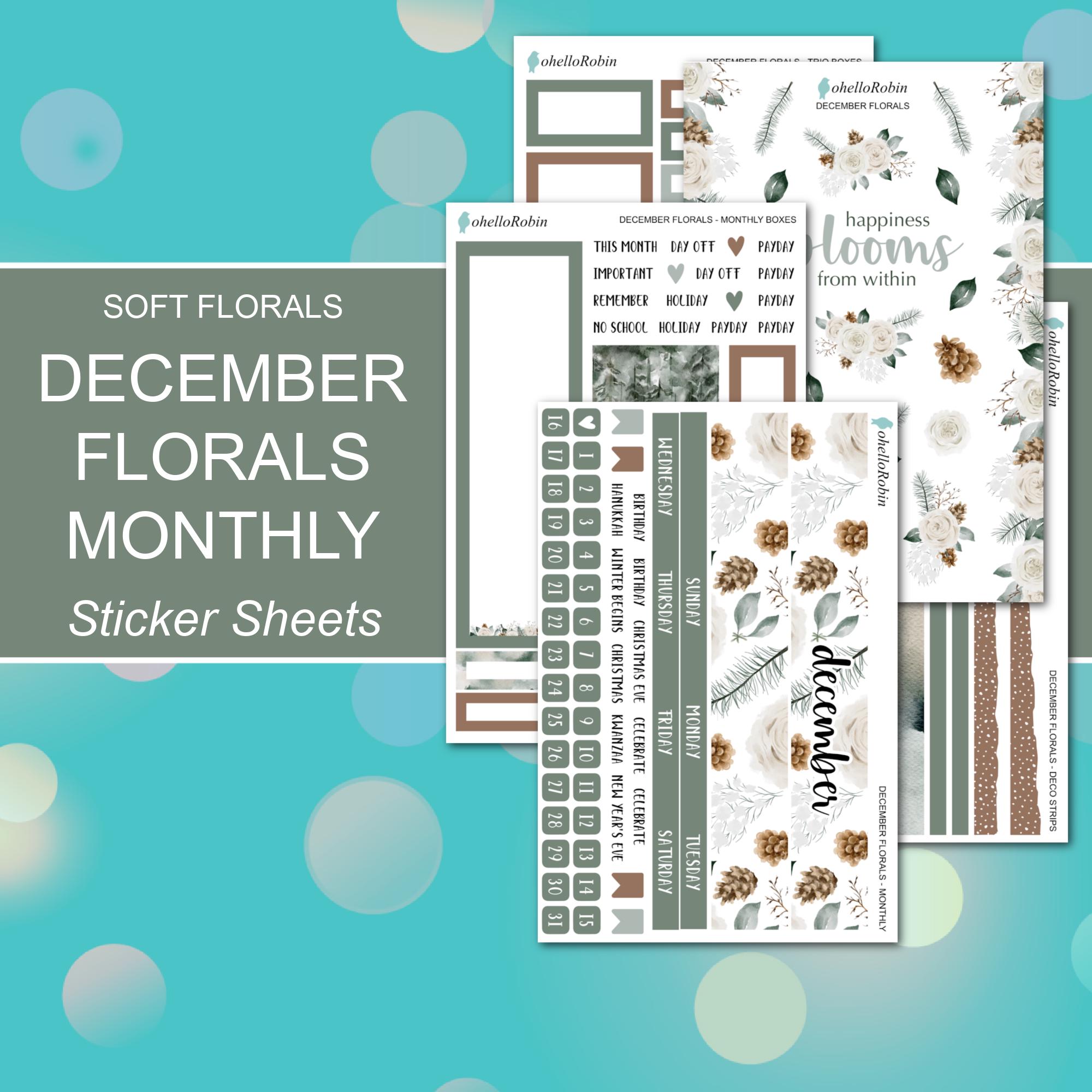 DECEMBER FLORALS MONTHLY Sticker Sheets | Soft Florals Collection ...
