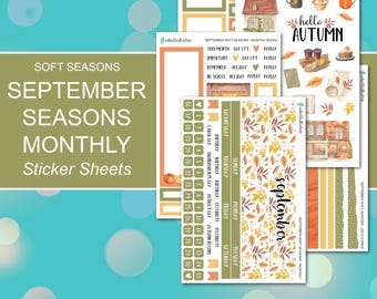 SEPTEMBER SEASONS MONTHLY Sticker Sheets | Soft Seasons Collection | Planner Stickers | Happy Planner, Journals, Planners, Scrapbook