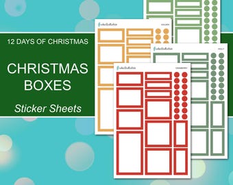 12 DAYS of CHRISTMAS BOXES Sticker Sheets | Cranberry, Holly, Golden, Mistletoe | Planner Stickers | Happy Planner, Journals, Scrapbook