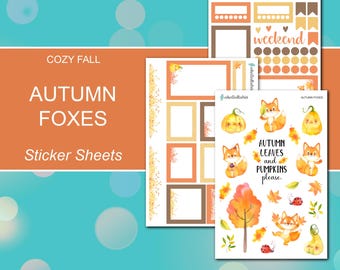 AUTUMN FOXES Sticker Sheets | Cozy Fall Collection | Planner Stickers | Happy Planner, Journals, Planners
