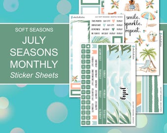 JULY SEASONS MONTHLY Sticker Sheets | Soft Seasons Collection | Planner Stickers | Happy Planner, Journals, Planners, Scrapbook