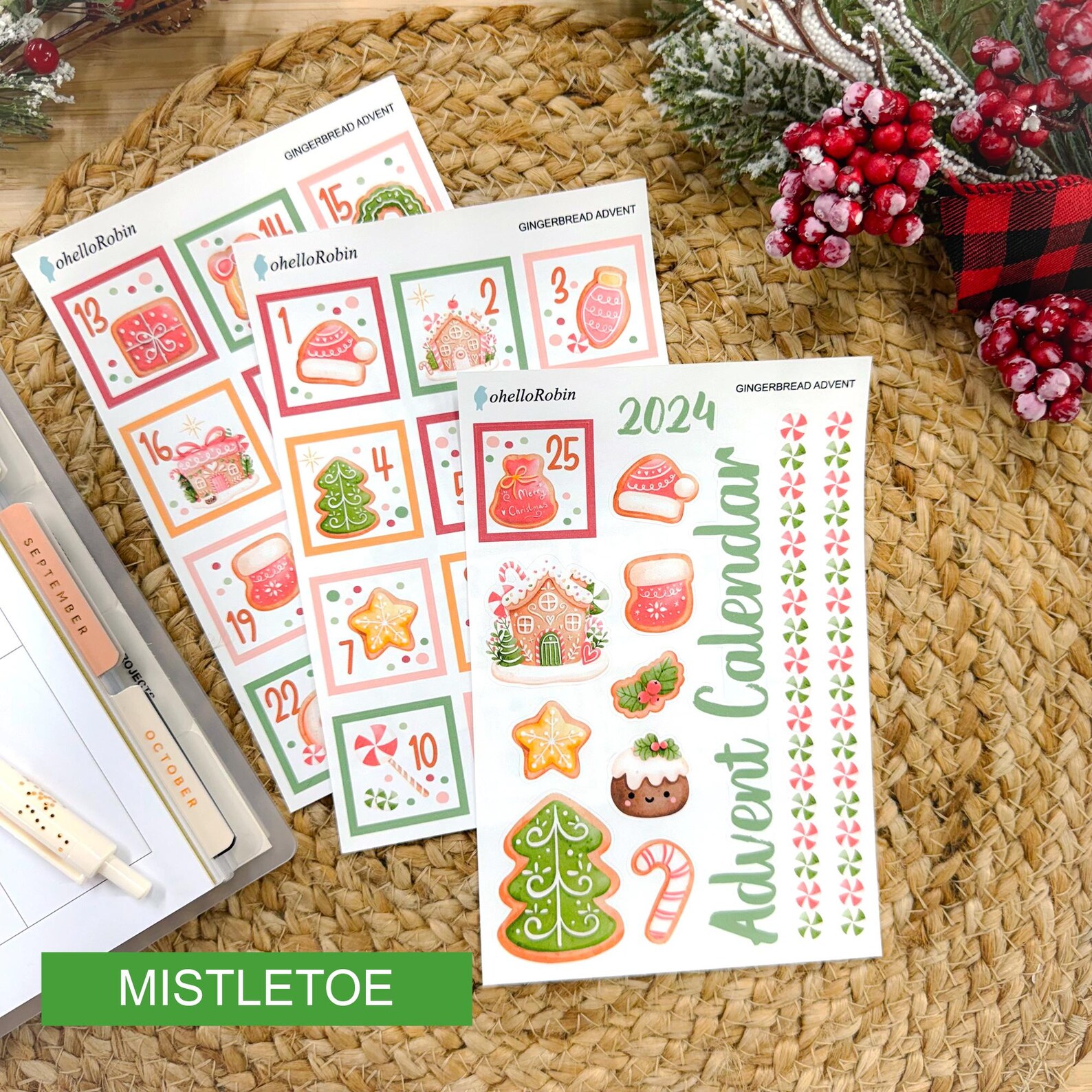 GINGERBREAD ADVENT Sticker Sheets | Gingerbread Christmas Collection ...