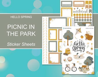 PICNIC in the PARK Sticker Sheets | Hello Spring Collection | Planner Stickers | Happy Planner, Journals, Planners, Scrapbook
