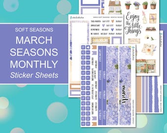 MARCH SEASONS MONTHLY Sticker Sheets | Soft Seasons Collection | Planner Stickers | Happy Planner, Journals, Planners, Scrapbook