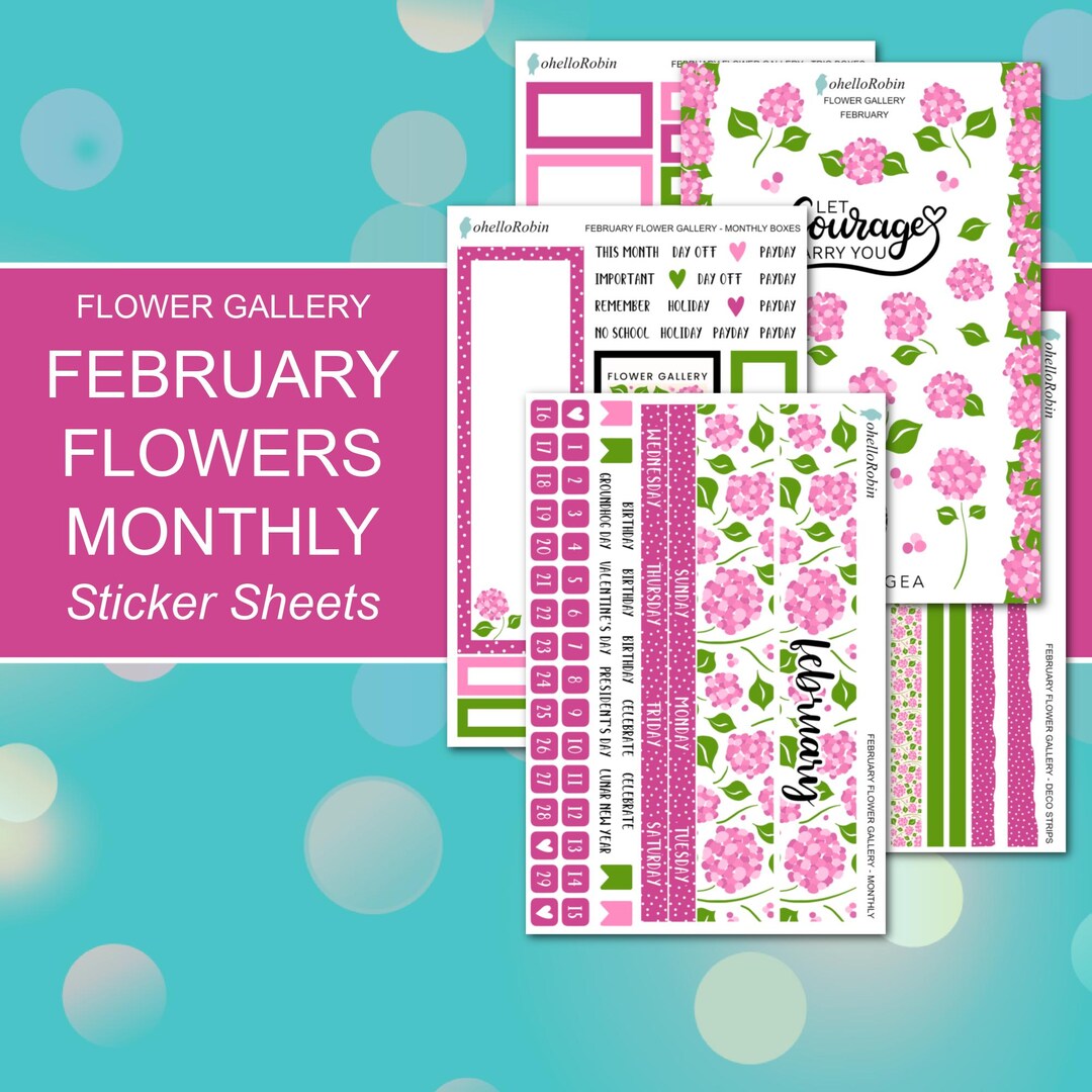 February Text Stickers FEBRUARY FLOWERS MONTHLY Sticker Sheets | Flower Gallery Collection ...