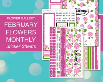 FEBRUARY FLOWERS MONTHLY Sticker Sheets | Flower Gallery Collection | Planner Stickers | Happy Planner, Journals, Planners, Scrapbook