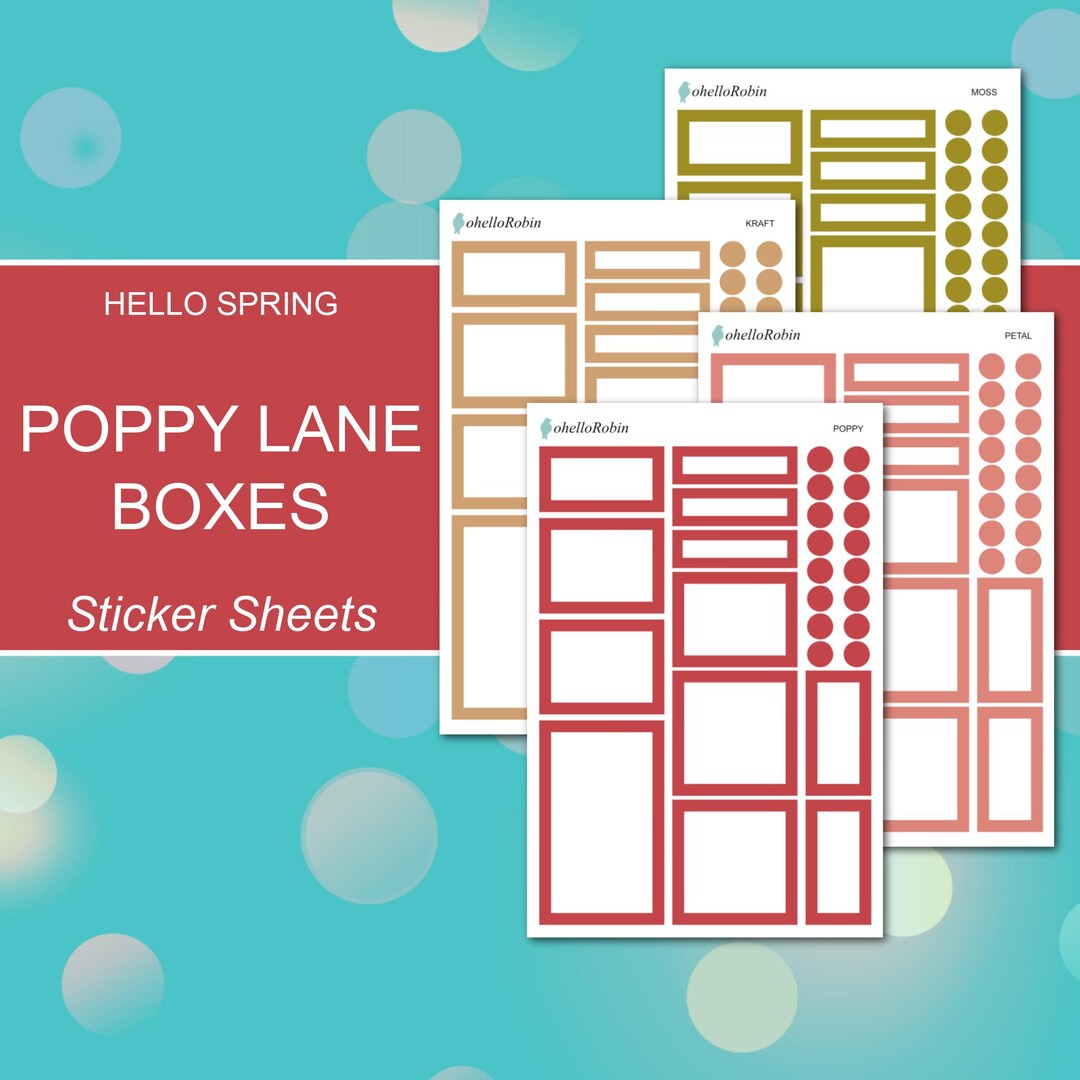 Poppy Boxeuse POPPY LANE BOXES Sticker Sheets | Poppy, Petal, Kraft, Moss | Planner ...