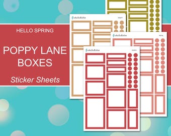 POPPY LANE BOXES Sticker Sheets | Poppy, Petal, Kraft, Moss | Planner Stickers | Happy Planner, Erin Condren, Journals, Scrapbook