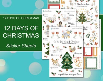 12 DAYS of CHRISTMAS Sticker Sheets | 12 Days Christmas Collection | Planner Stickers | Happy Planner, Journals, Planners