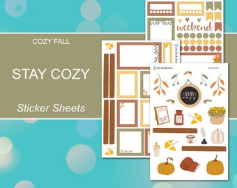 STAY COZY Sticker Sheets | Cozy Fall Collection | Planner Stickers | Happy Planner, Journals, Planners