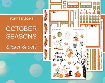 OCTOBER SOFT SEASONS Sticker Sheets | Soft Seasons Collection | Planner Stickers | Happy Planner, Journals, Planners, Scrapbook