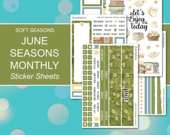 JUNE SEASONS MONTHLY Sticker Sheets | Soft Seasons Collection | Planner Stickers | Happy Planner, Journals, Planners, Scrapbook