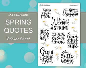 SPRING QUOTES Sticker Sheet | Planner Stickers | Happy Planner, Erin Condren, Journals, Planners, Scrapbook