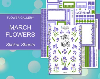 MARCH FLOWER GALLERY Sticker Sheets | Flower Gallery Collection | Planner Stickers | Happy Planner, Journals, Planners, Scrapbook