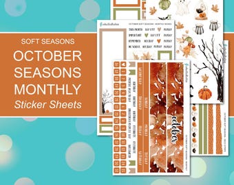 OCTOBER SEASONS MONTHLY Sticker Sheets | Soft Seasons Collection | Planner Stickers | Happy Planner, Journals, Planners, Scrapbook