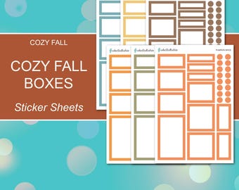 COZY FALL BOXES Sticker Sheets | Fern, Cinnamon, Pumpkin Spice, Harvest, Teal, Coffee | Planner Stickers | Happy Planner, Journals