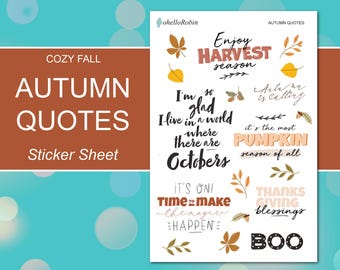 AUTUMN QUOTES Sticker Sheet | Planner Stickers | Happy Planner, Erin Condren, Journals, Planners, Scrapbook