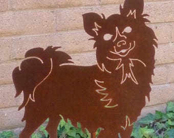 Papillon Garden Stake, Pet Memorial, Ornament, Steel Yard Art, Dog Breed Specific, Rustic