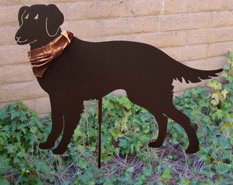 Retriever w/Scarf Garden Stake, Pet Memorial, Ornament, Steel Yard Art, Dog Breed Specific, Rustic