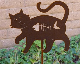 Hungry Cat, Garden Stake, Pet Memorial, Ornament, Steel Yard Art, Rustic